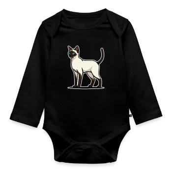 Elegant Siamese Cat Blue Eyes Retro Portrait - Organic Longsleeve Baby Bodysuit - black - Front