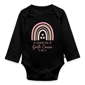 Ich werde eine Große Cousine 2027 Boho Regenbogen - Baby Bio-Langarm-Body - Schwarz - Vorne