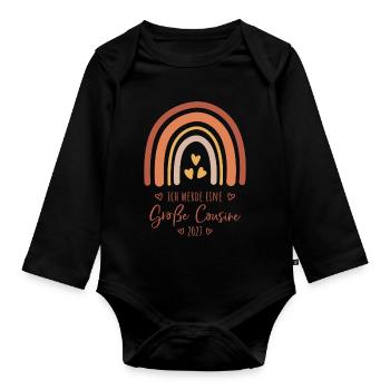 Ich werde eine Große Cousine 2027 Boho Regenbogen - Baby Bio-Langarm-Body - Schwarz - Vorne