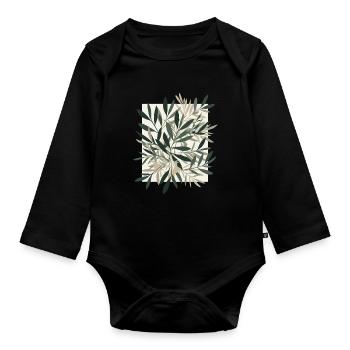Leaf dance in natural tone - Organic Longsleeve Baby Bodysuit - black - Front