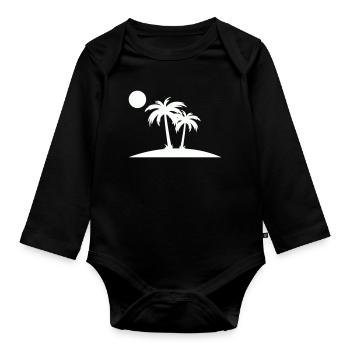 Palm Island Silhouette on the Beach - Organic Longsleeve Baby Bodysuit - black - Front