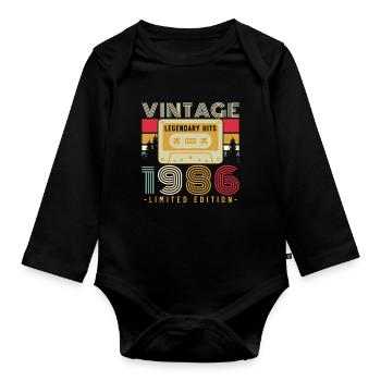 1986 Vintage Retro Geburtstagsgeschenk - Baby Bio-Langarm-Body - Schwarz - Vorne