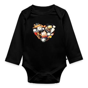 Backen Herzform Backutensilien Hobbybäcker  - Baby Bio-Langarm-Body - Schwarz - Vorne