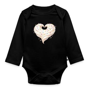 Design sucré en forme de cœur à la crème - Body Bébé bio manches longues - noir - Devant