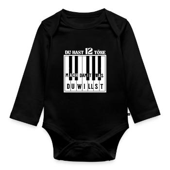 Klavier - Du hast 12 Töne - Piano Pianist - Baby Bio-Langarm-Body - Schwarz - Vorne