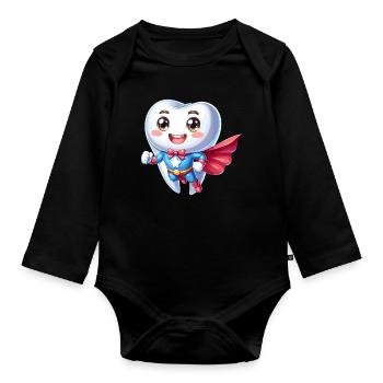 Dentist Superhero Tooth Teeth Hero Brushing Teeth - Organic Longsleeve Baby Bodysuit - black - Front