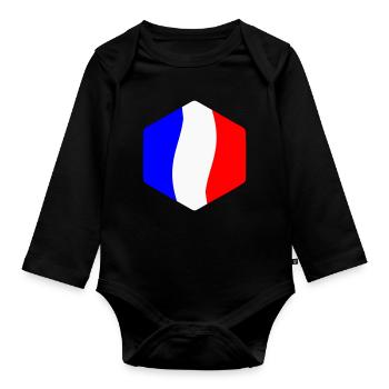 Abstrait Tricolore Bleu Blanc Rouge Courbe - Body Bébé bio manches longues - noir - Devant