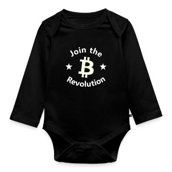 Bitcoin Revolte Kreis - Baby Bio-Langarm-Body - Schwarz - Vorne