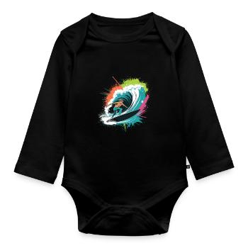Colorful Surfer Watercolors Splashes Graffiti - Organic Longsleeve Baby Bodysuit - black - Front