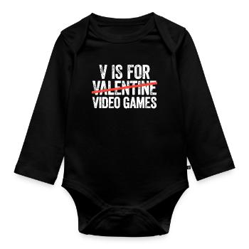Valentine Gaming Typography - Organic Longsleeve Baby Bodysuit - black - Front