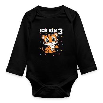 Ich bin 3 - Süßes Tiger zum 3. Geburtstag - Baby Bio-Langarm-Body - Schwarz - Vorne