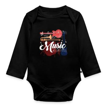 Vivid Music Motif with Instruments - Organic Longsleeve Baby Bodysuit - black - Front