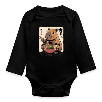 Capybara Ramen Art with Chopsticks - Organic Longsleeve Baby Bodysuit - black - Front