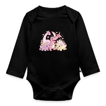 Cute Girl Dino Troop - Organic Longsleeve Baby Bodysuit - black - Front