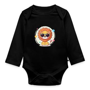 Cute Lion Sunglasses - Organic Longsleeve Baby Bodysuit - black - Front