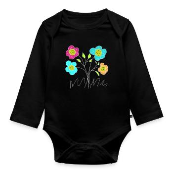 Colorful flowers sketch in the garden - Organic Longsleeve Baby Bodysuit - black - Front