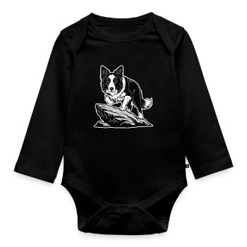 Hund Border Collie auf Rock Portrait Agility - Baby Bio-Langarm-Body - Schwarz - Vorne