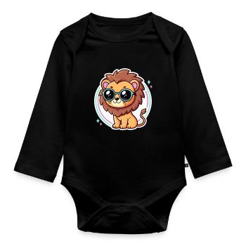 Lionceau lunettes pastel - Body Bébé bio manches longues - noir - Devant