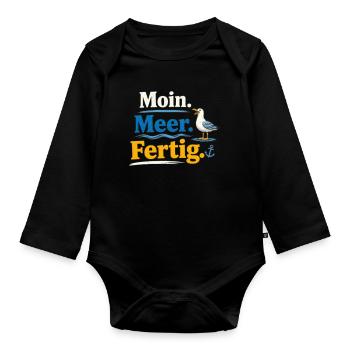 Moin Meer Fertig Möwe lustig Spruch  - Baby Bio-Langarm-Body - Schwarz - Vorne