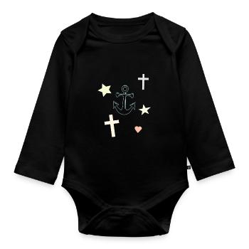 Anchor Dream Star Hearts Motif - Organic Longsleeve Baby Bodysuit - black - Front