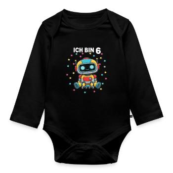 Ich bin 6 - Süßes Roboter zum 6. Geburtstag - Baby Bio-Langarm-Body - Schwarz - Vorne