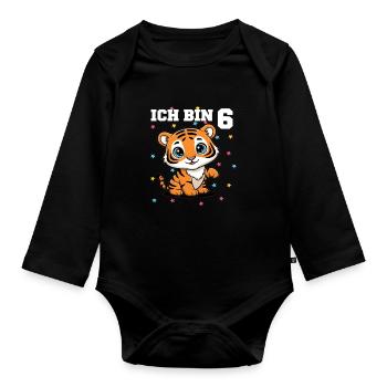 Ich bin 6 - Süßes Tiger zum 6. Geburtstag - Baby Bio-Langarm-Body - Schwarz - Vorne