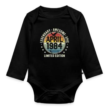 Limitierte Ausgabe April 1984 – Vintage-Design 1984 - Baby Bio-Langarm-Body - Schwarz - Vorne