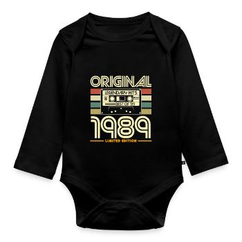 Original-Kassetten-Nostalgie von 1989 - Baby Bio-Langarm-Body - Schwarz - Vorne