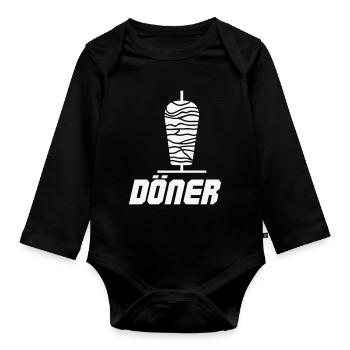 Döner Spieß Icon Schwarz-Weiß - Baby Bio-Langarm-Body - Schwarz - Vorne
