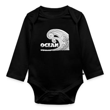 La vague blanche - Body Bébé bio manches longues - noir - Devant
