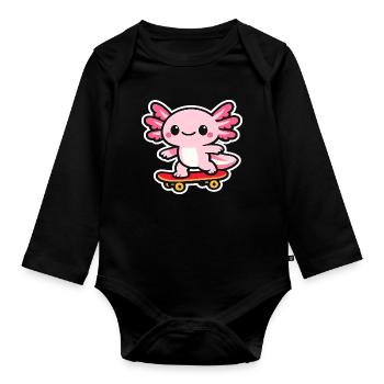 axolotl skateboard - Organic Longsleeve Baby Bodysuit - black - Front
