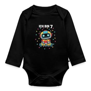 Ich bin 7 - Süßes Roboter zum 7. Geburtstag - Baby Bio-Langarm-Body - Schwarz - Vorne