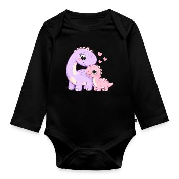 Süße Mama & Baby Dino mit Herz - Baby Bio-Langarm-Body - Schwarz - Vorne