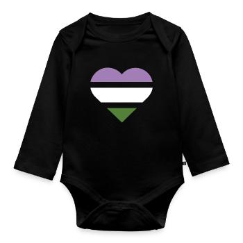 Drapeau de la fierté Cœur · Genderqueer - Body Bébé bio manches longues - noir - Devant