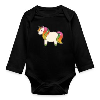 Cute Rainbow Unicorn - Baby Bio-Langarm-Body - Schwarz - Vorne