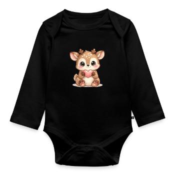 Little whale spin with heart - Organic Longsleeve Baby Bodysuit - black - Front