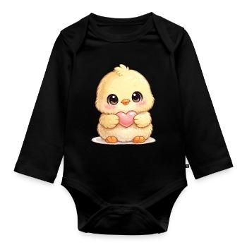 Cuddly chick with heart - Organic Longsleeve Baby Bodysuit - black - Front