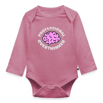 Professional Overthinker Funny Brooding Anxiety Logo - Organic Longsleeve Baby Bodysuit - mauve - Front