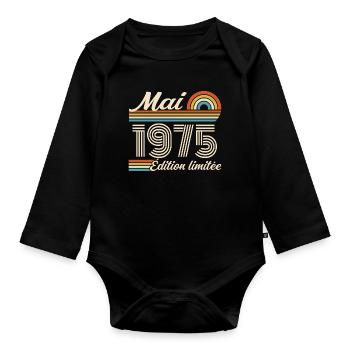 Cadeau Anniversaire 51 ans - Né mai 1975 - Body Bébé bio manches longues - noir - Devant