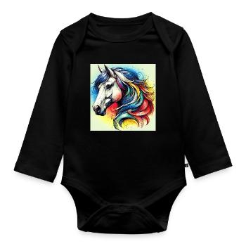 cheval - Body Bébé bio manches longues - noir - Devant