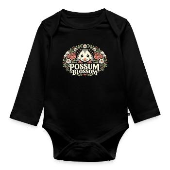 Possum Blossom - Organic Longsleeve Baby Bodysuit - black - Front