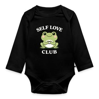 Self Love Frog Shirt Cute Motivation - Organic Longsleeve Baby Bodysuit - black - Front