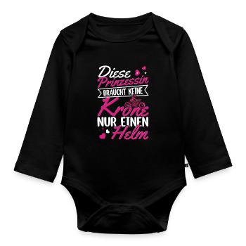 Prinzessin mit Helm statt Krone Motorrad - Baby Bio-Langarm-Body - Schwarz - Vorne