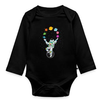 Chemise d’astronaute jonglant avec les planètes - Body Bébé bio manches longues - noir - Devant