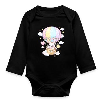 Pastel rabbit balloon in the sky - Organic Longsleeve Baby Bodysuit - black - Front