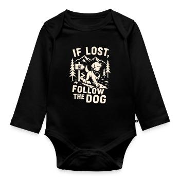 Wenn Sie sich verloren haben, folgen Sie dem Hunde-Wanderdesign. - Baby Bio-Langarm-Body - Schwarz - Vorne