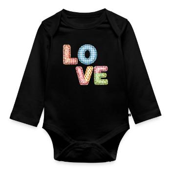 Love Patchwork Design Colorful Fabric Patches - Organic Longsleeve Baby Bodysuit - black - Front
