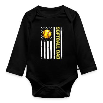 Camo Softball Dad PNG, Vatertagsdesign - Baby Bio-Langarm-Body - Schwarz - Vorne