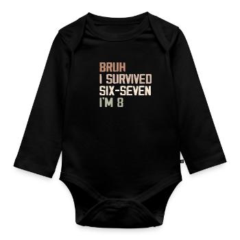 8th Birthday Design – Finally Eight Years Old - Organic Longsleeve Baby Bodysuit - black - Front