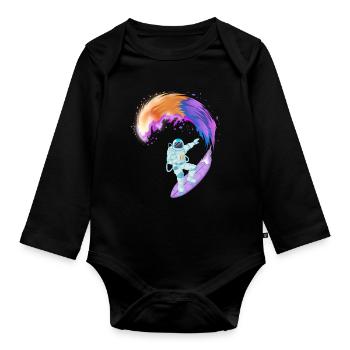 Astronauten-Surf-Raum-Shirt - Baby Bio-Langarm-Body - Schwarz - Vorne